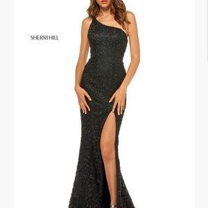 NWT Sherri Hill One Shoulder Black Dress